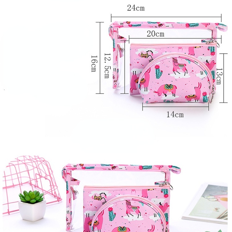 Túi Đựng Mỹ Phẩm Bằng Da PVC Trong Suốt In Họa Tiết Xinh Xắn Túi Rửa Tay Khi Đi Du Lịch