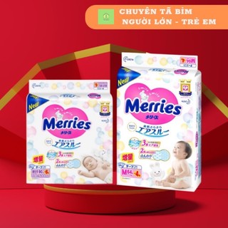 Tã dán nội địa merries gói cộng miếng nb90+6/s88/m76/l64