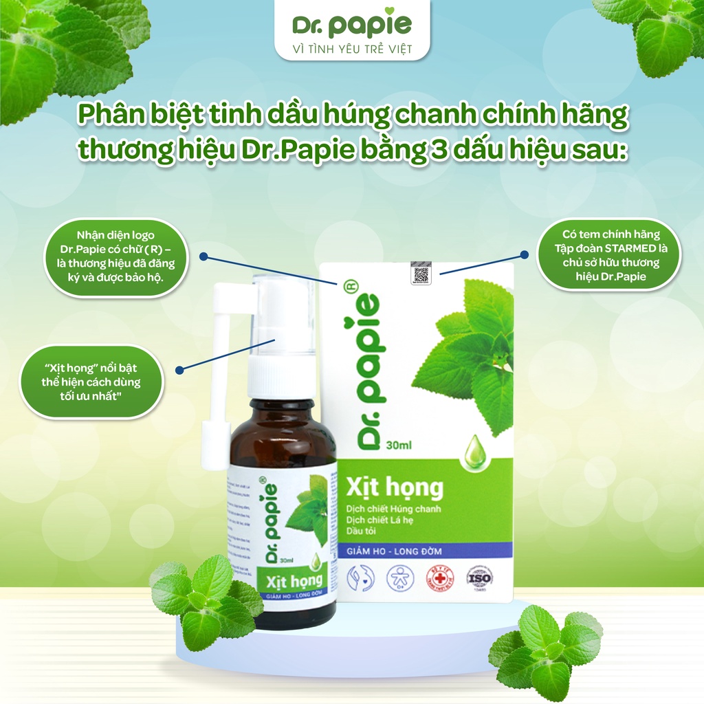 Dầu Húng Chanh Dr.Papie Hỗ Trợ Giảm Ho, Tăng Sức Đề Kháng Đường Hô Hấp 30ml