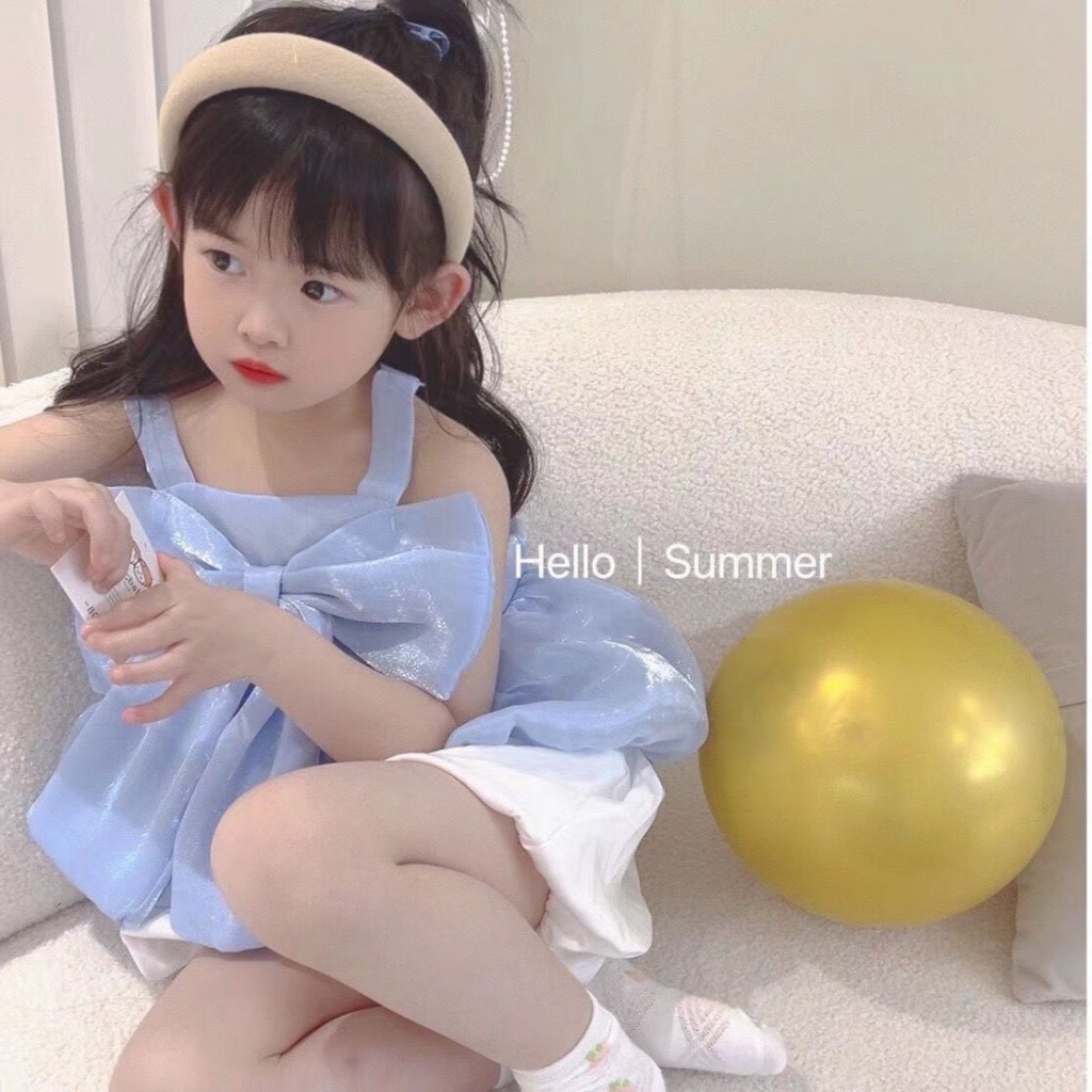 Áo Hai Dây Thắt Nơ Thời Trang Mùa Hè Hàn Quốc 2022 Cho Bé Gái
