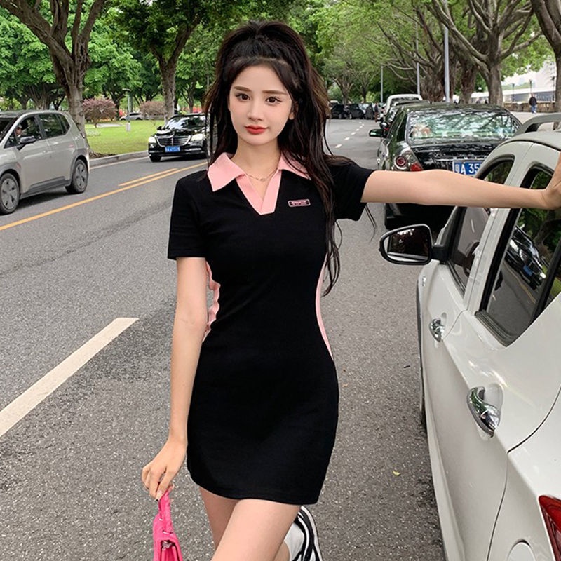 COZOK Đầm Ngắn Tay Cổ Bẻ Thời Trang Dành Cho Nữ