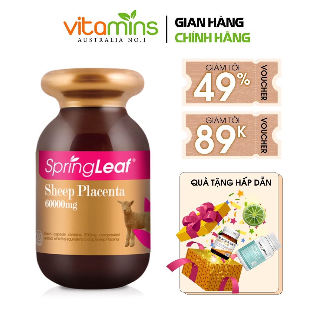 Viên uống nhau thai cừu Spring Leaf Sheep Placenta 60000mg lọ 120 viên làm đẹp làn da
