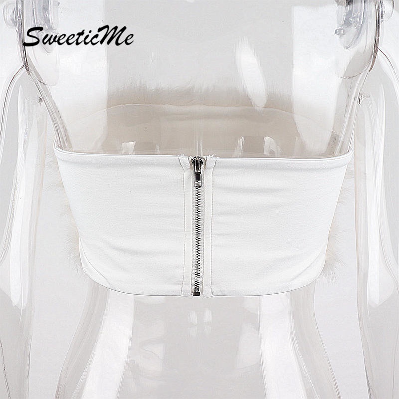 Sweeticme Áo Ống Lông Xù Màu Trơn Có Khóa Kéo Hở Vai Dáng Ôm Dễ Phối Đồ Thời Trang Cho Nữ | BigBuy360 - bigbuy360.vn