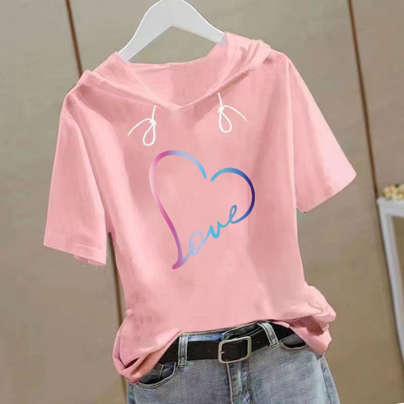 Áo hoodie Tay Ngắn Dáng Rộng In Họa Tiết Thời Trang Mùa Hè Cho Nữ