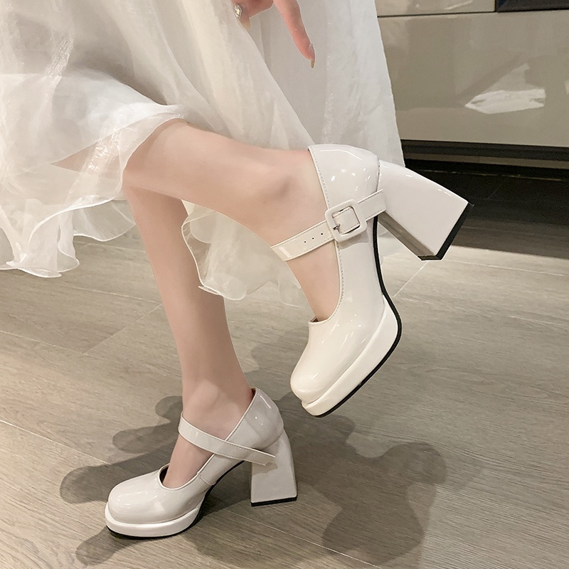 Giày Cao Gót Nữ Mary Jane Đen đế vuông đế cao 8cm Thời Trang Hàn Quốc