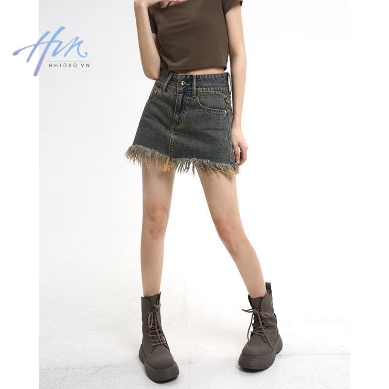 Chân Váy Denim Lưng Cao Phong Cách Retro Thời Trang Mùa Hè Dành Cho Nữ