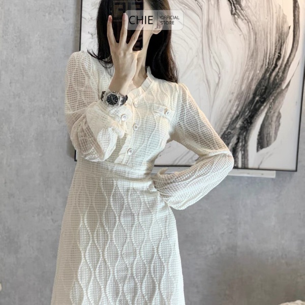 Đầm thiết kế Maily dress Váy vải ren thiết kế ôm eo cổ V, váy dạo phố CHIE