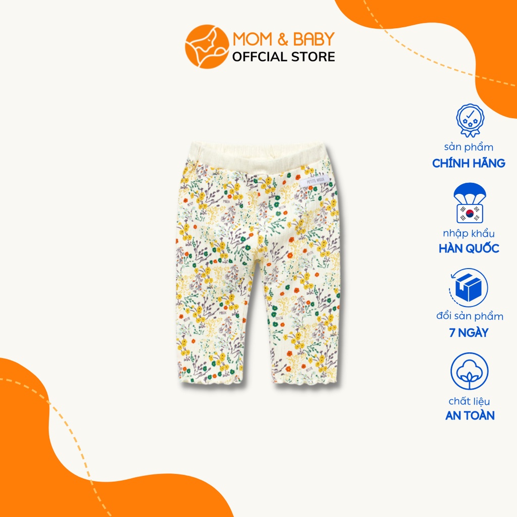 Quần leggings lửng cho bé gái thương hiệu Hàn Quốc Petite Mieux họa tiết hoa màu kem từ 1 - 16 tuổi MOM & BABY DMEBL04