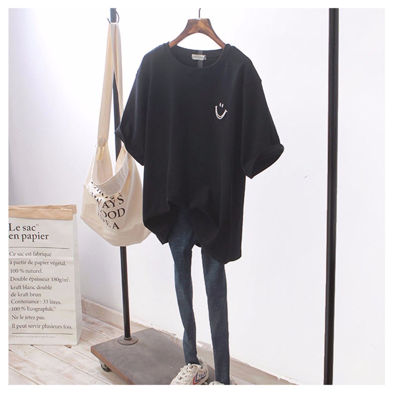 Áo Thun Nữ Ngắn Tay Cổ Tròn In Hình Mặt Cười Phong Cách Hàn Quốc Thời Trang Mùa Hè Mới