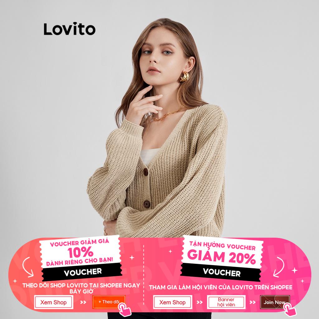 [Mã FADEP0610 giảm 10K đơn 99K] Lovito Áo len trơn có nút L21LT091 (Kaki)