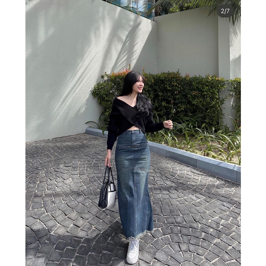 Chân váy jeans đuôi cá dáng ôm dài siêu hách dáng phong cách Hàn