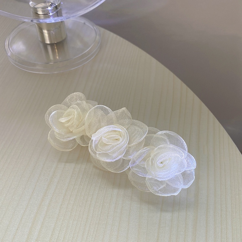 Kẹp Tóc Hình Hoa Trà Lưới Màu Trắng Phong Cách Hàn Quốc Cho Nữ