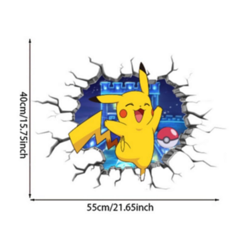 Sticker Dán Tường Tự Dính Bằng Pvc Hình Pikachu Hoạt Hình Trang Trí Phòng Ngủ Cho Bé Trai