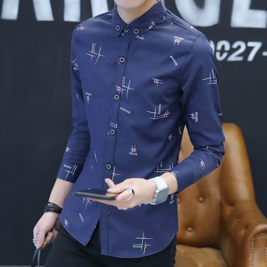 Áo Sơ Mi Nam Tay Dài Hàn Quốc Phối Họa Tiết Chữ Zuny Thời Trang Ponivalaza cao cấp Trẻ Trung Chất Kate Mềm Và Thoáng Mát