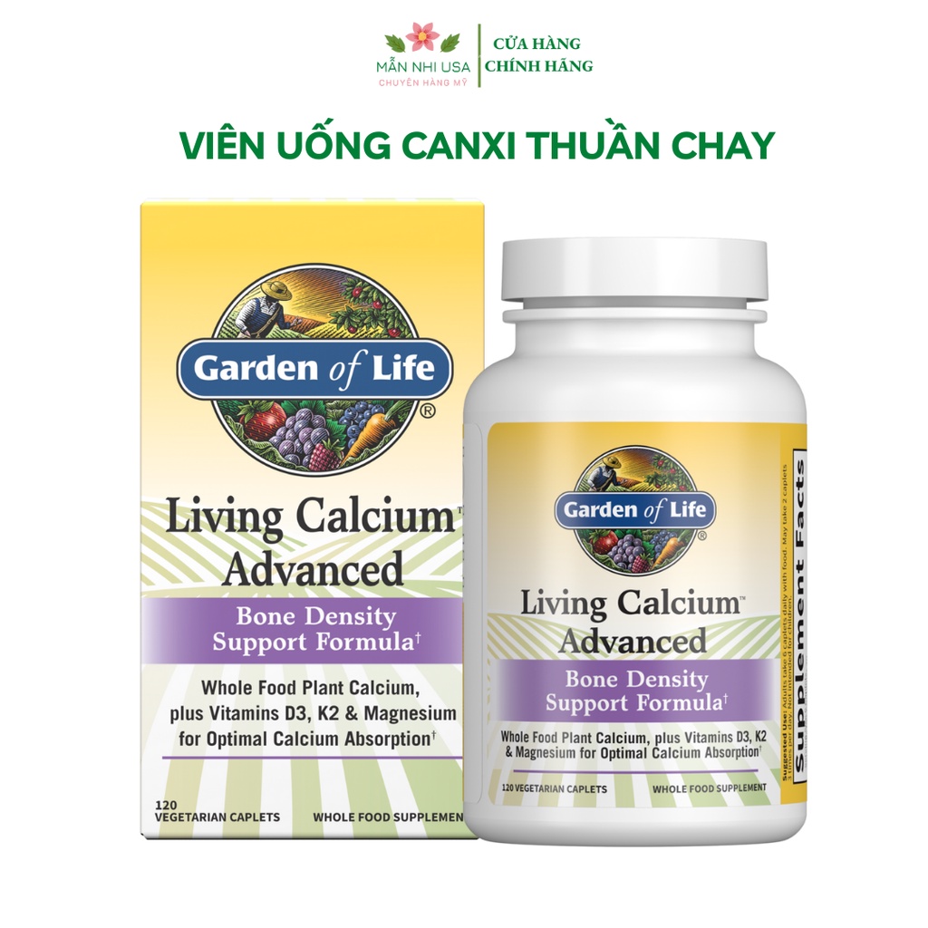 Viên uống bổ sung canxi thuần chay Garden of Life Living Calcium Advanced Formula 120 viên.