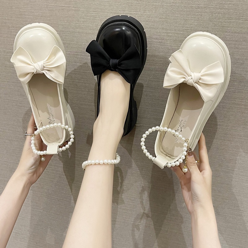 Giày Lolita Nữ Thắt Nơ Quai Ngọc , Giày búp bê nữ mũi tròn đế cao 5p phong cách hàn quốc  BB-0204