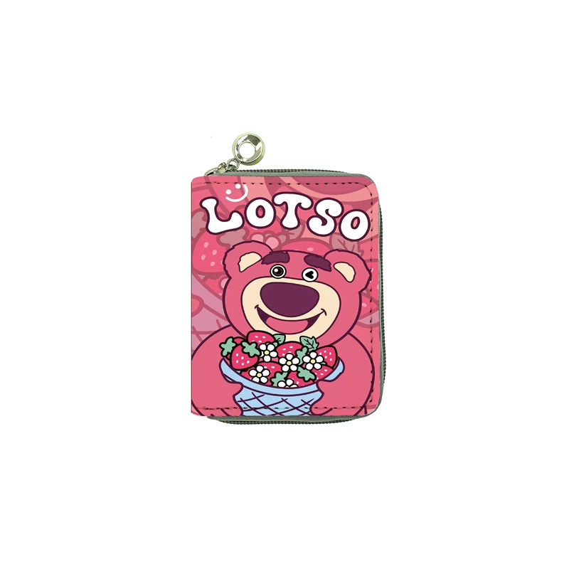 Gấu dâu Lotso Ví Da PU Ngắn Nhiều Ngăn Đựng Thẻ In Hoạt Hình Dễ Thương Cho Học Sinh