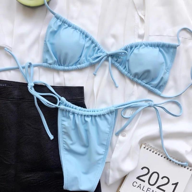 Bikini lọt khe tam giác nhún đen trắng nâu tây