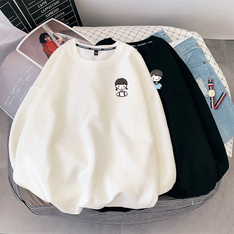Áo Sweater Hàn Quốc Lót Bông form rộng Nam Nữ Unisex