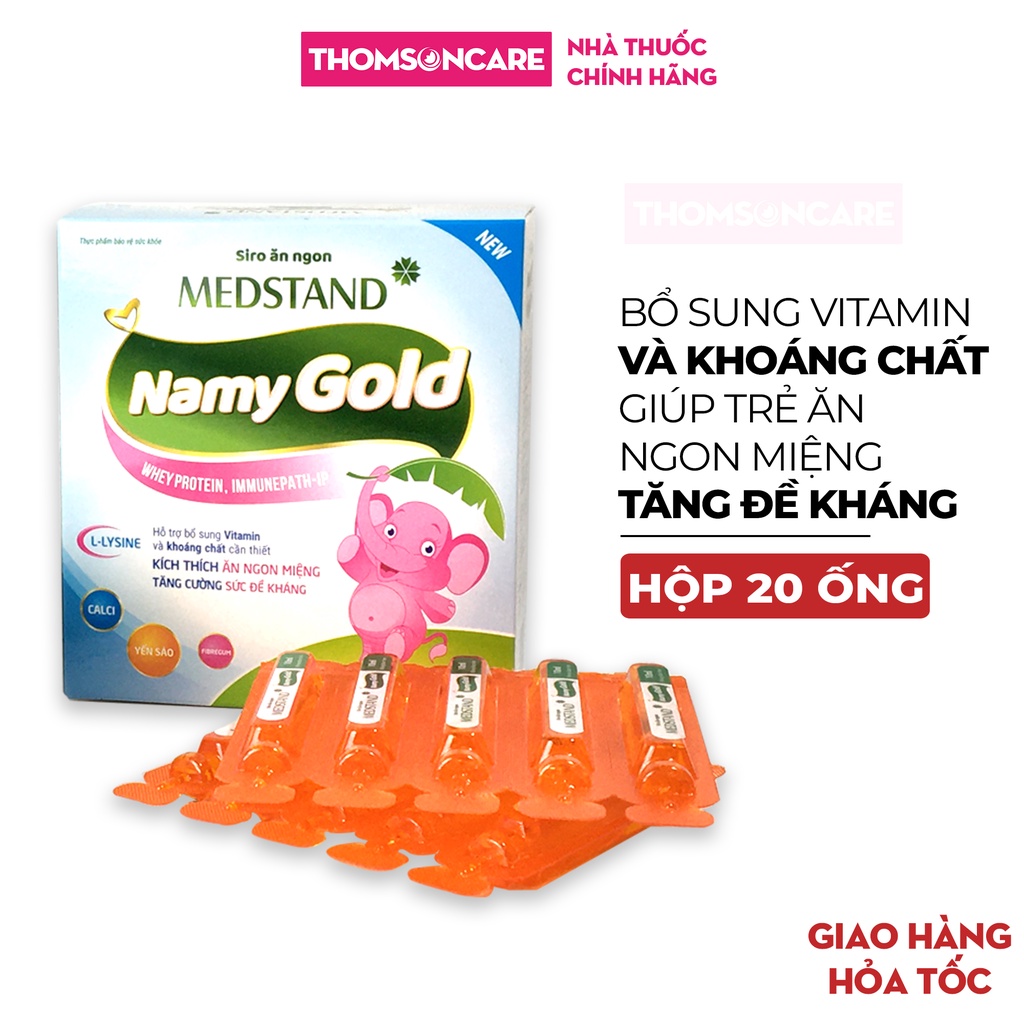 Siro ăn ngon Medstand Namy Gold - Bổ sung vitamin và khoáng chất, giúp bé hết biếng ăn, tăng sức đề kháng - Hộp 20 ống