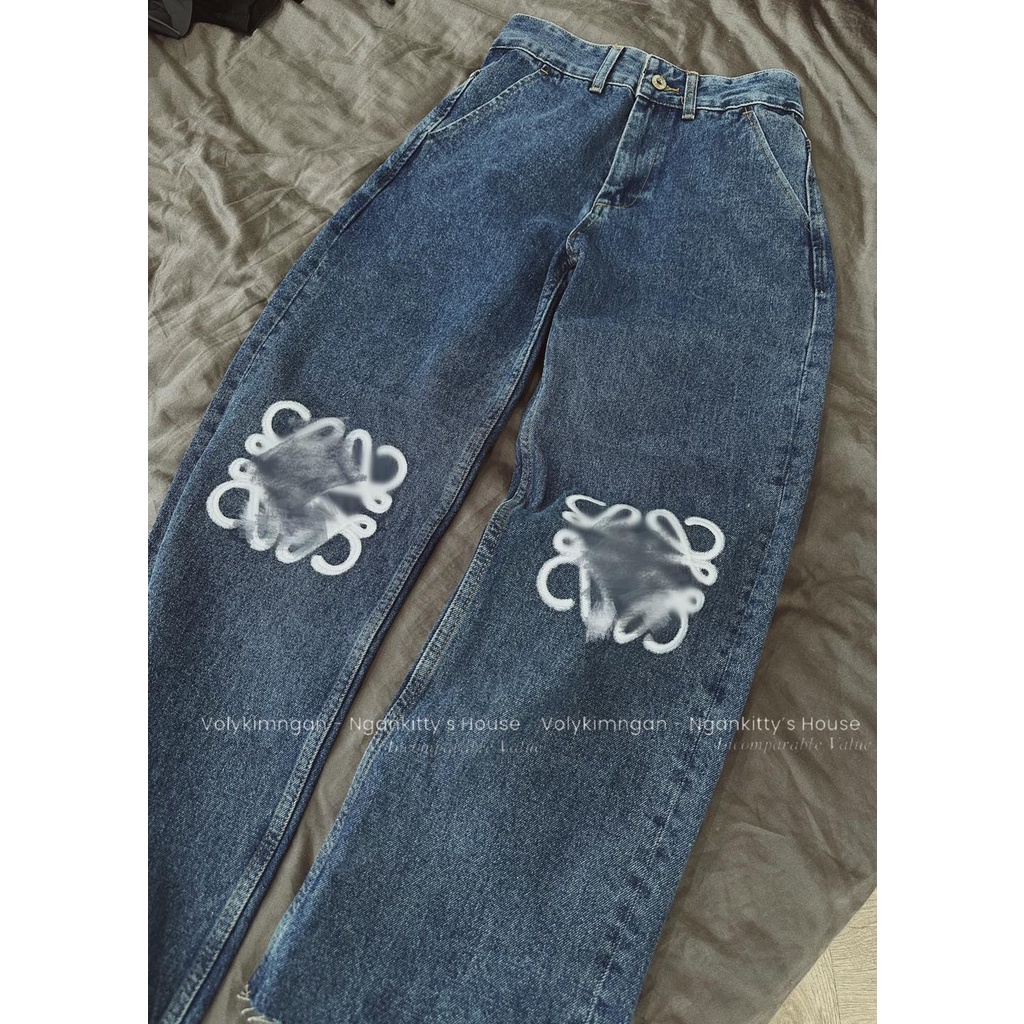 Quần jean suông thêu loe.we