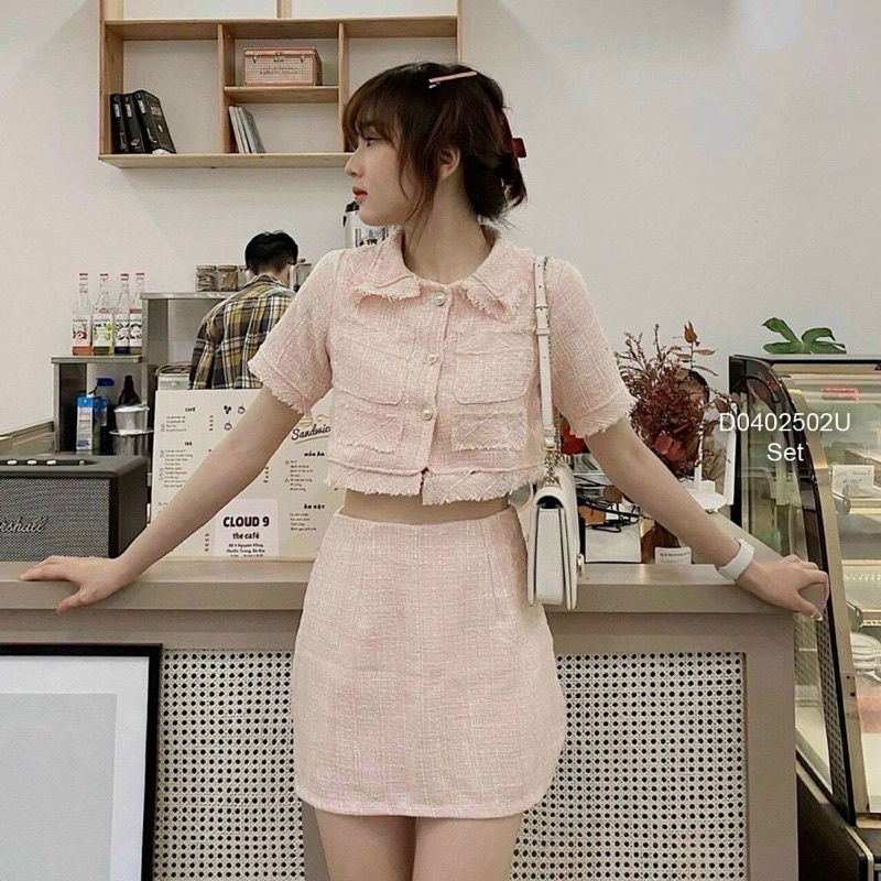 Set bộ áo croptop tua rua phối chân váy ngắn sang trọng VIENS STORE