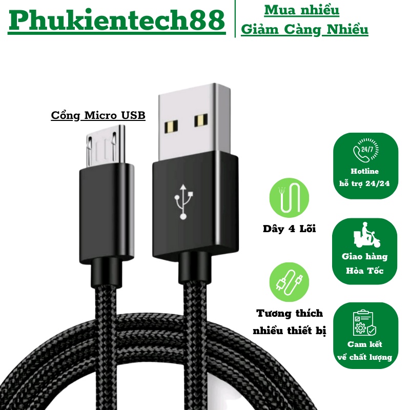 Dây Cáp sạc cổng Micro USB thiết kế dây bện dù cho điện thoại androi