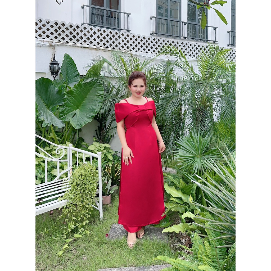 Áo Dài Nữ Bigsize Cách Tân Thiết Kế Nơ Ngực Bẹt Vai 2 Dây Chất Phi Hàn Cao Cấp Dành Cho Người Mập 50.90kg