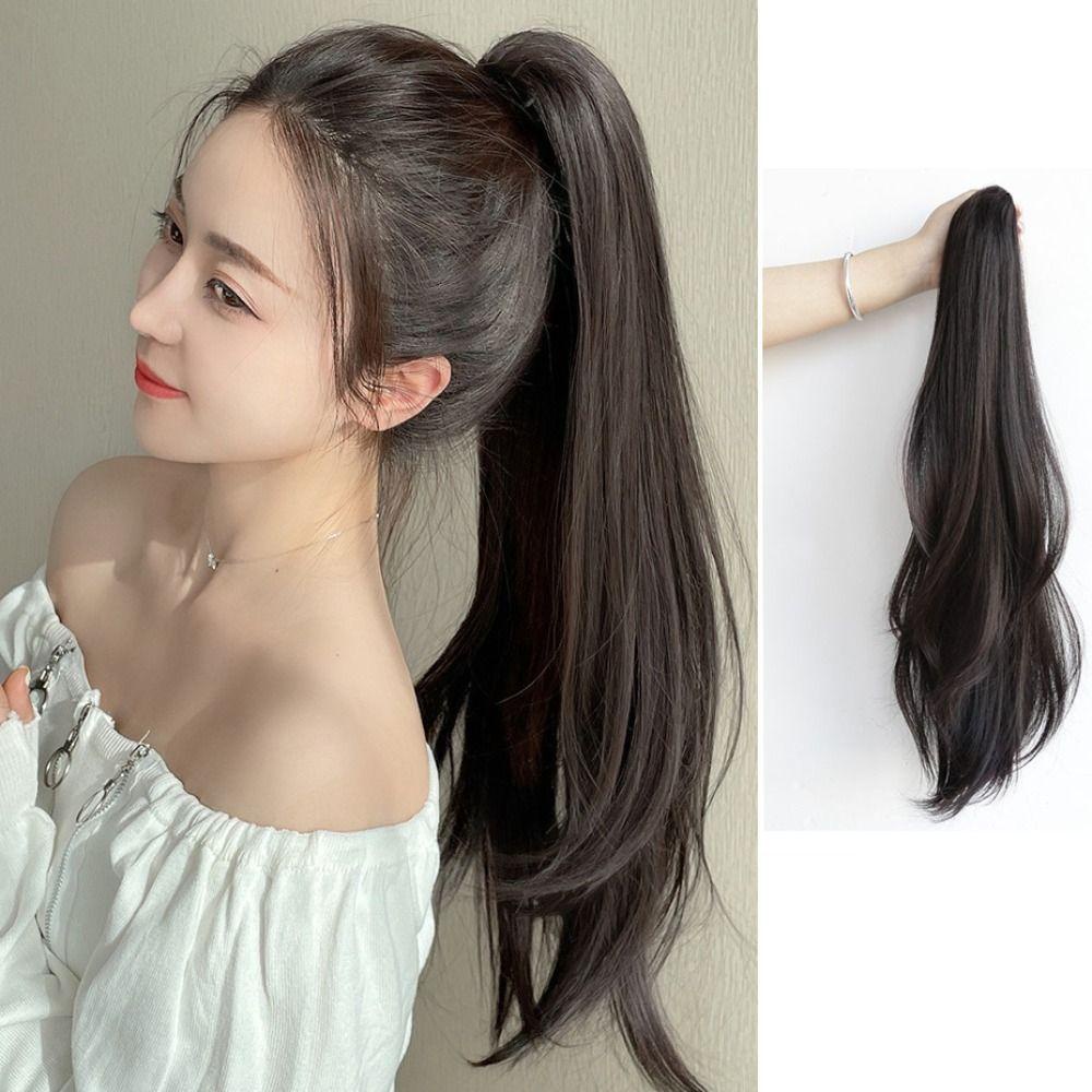 Tóc Giả Đuôi Ngựa Bằng Sợi Tổng Hợp Màu Nâu / Đen Tự Nhiên