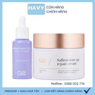 Bộ đôi Gilaa Saffron trắng da dưỡng ẩm mờ thâm nám (Tinh chất tươi dưỡng trắng 30ml và Kem dưỡng sạc nước 300g)