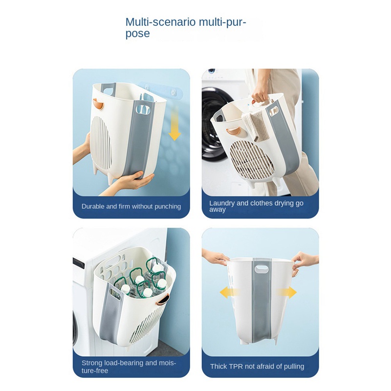 Giỏ Đựng Quần Áo Bẩn Treo Tường Không Cần Đục Lỗ Có Thể Gập Gọn Cho Nhà Tắm
