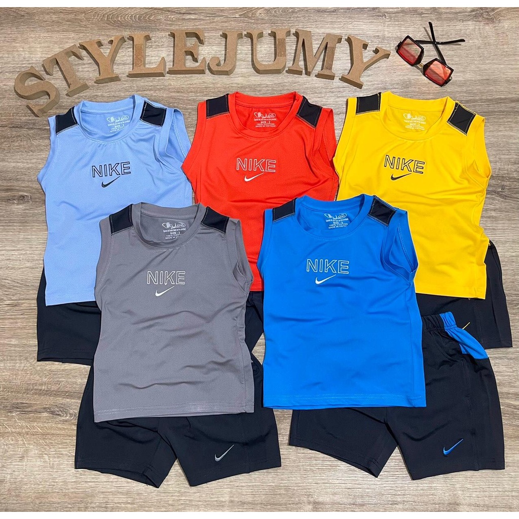 Size 7- 12 ( 24-45kg) - Bộ quần áo sát nách vải thun lạnh thông hơi in logo & chữ NI-KE thân áo