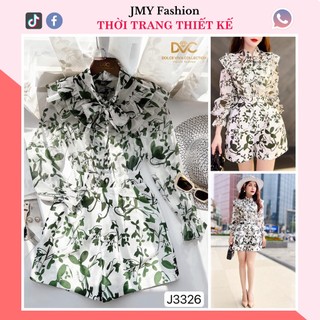 J3326 Jum tơ phối tafta hoạ tiết lá cổ V nơ nữ tính [DVC&ACC] jum quần short ngắn cạp cao (kèm video SP)