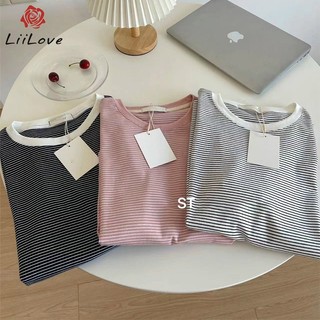 Áo thun cộc tay nữ, áo thun cổ trong, kẻ NGANG NHỎ Lii Love mã PG02