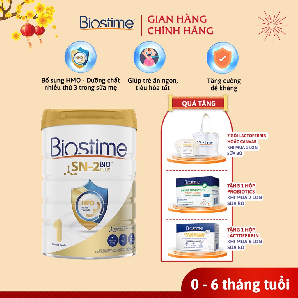 Sữa Bò Biostime SN2 Bio Plus HPO số 1, cải thiện tiêu hóa tăng cường hấp thu cho bé 800g