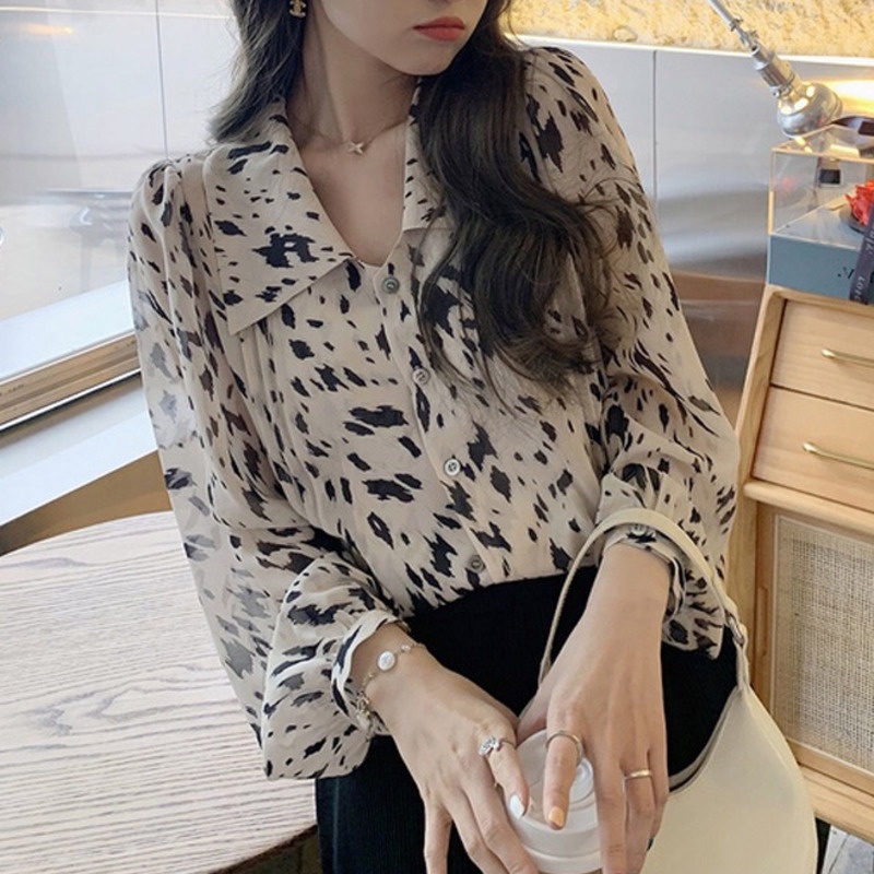 Áo Sơ Mi Tay Dài Họa Tiết Da Báo Thời Trang Dành Cho Nữ