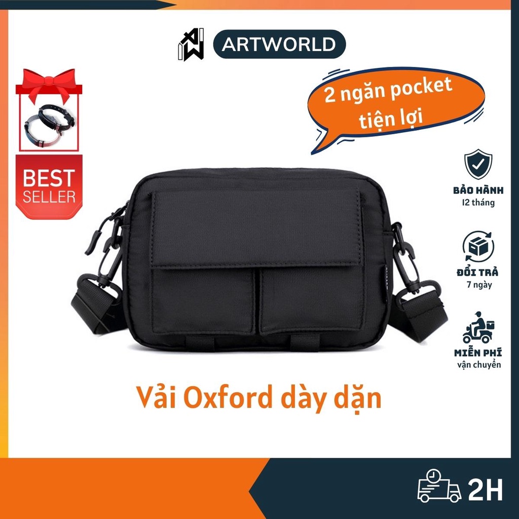 Túi đeo chéo đeo vai nam nữ dạng hộp cao cấp vải oxford chống nước xước mài mòn 5 ngăn tiện lợi hiện đại ARTW TDC0