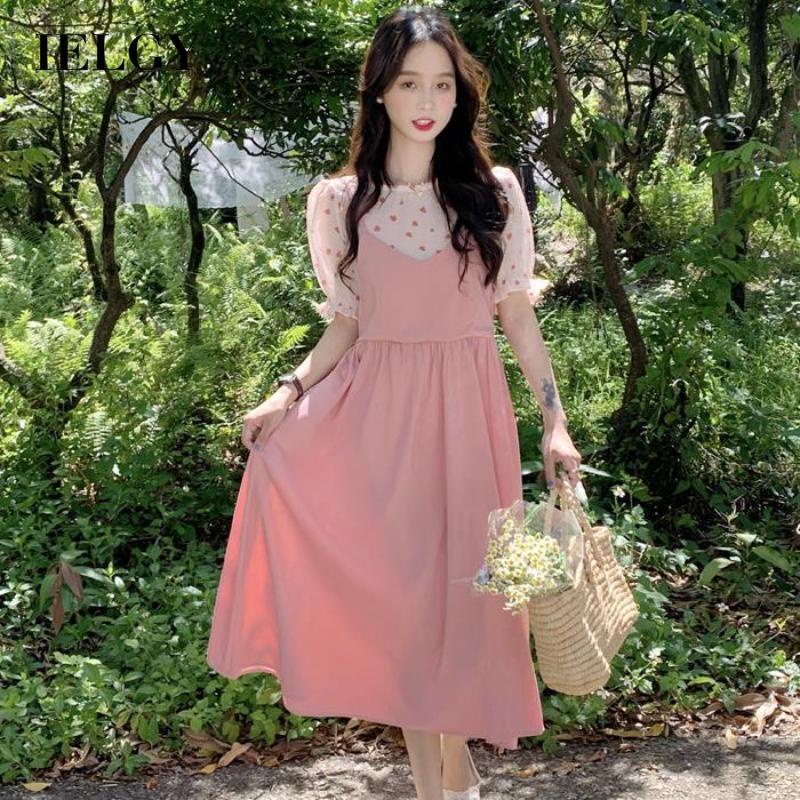IELGY  Bộ Đầm Hai Dây Họa Tiết Chấm Bi Thời Trang Dành Cho Nữ