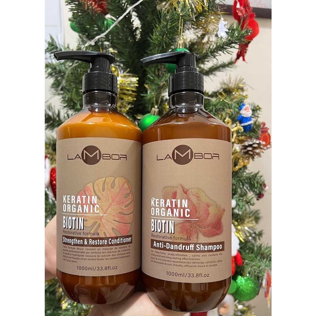 Dầu Gội Dầu Xả Keratin LAMBOR 1000ml * 2 Sạch Gàu Phục Hồi Kích Thích Mọc Tóc Thải Độc Da Đầu