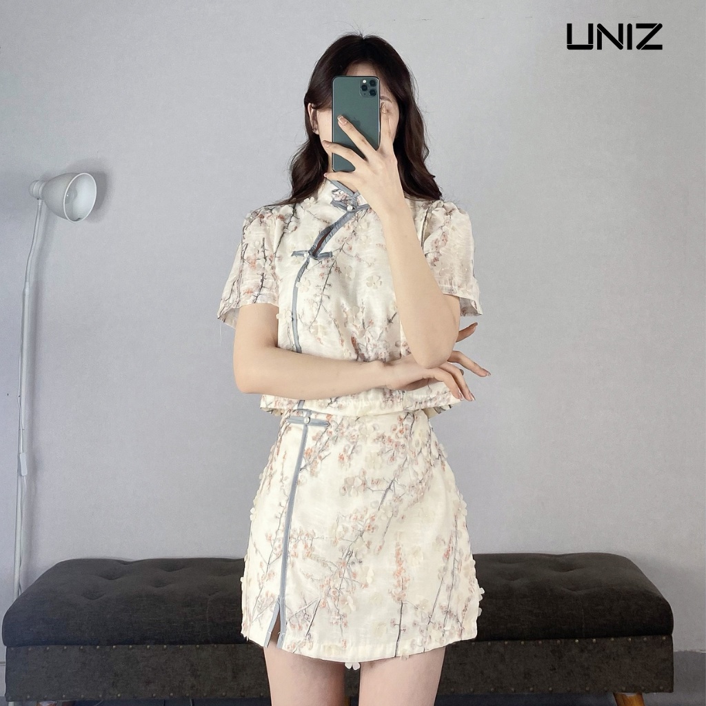 ( Ảnh thật ) Set hoa anh đào cách tân sườn xám hoa nổi UNIZ - Sethoaanhdao245-p13k9