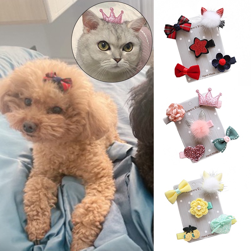 Kẹp Tóc Trang Trí Nơ Màu Hồng Dễ Thương Dành Cho Thú Cưng