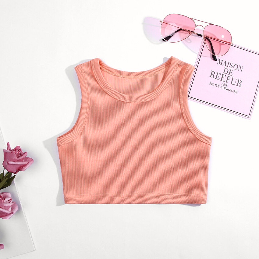 Áo Croptop Sát Nách Chất Liệu Cotton Màu Trơn Thời Trang Mùa Hè Cho Bé Gái