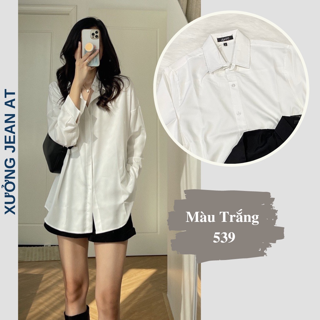 Áo Sơ Mi Nữ Form Rộng Dài Tay Cotton Lụa Hàn Unisex Màu Trắng Đen Đi Học, Đi Làm, Văn Phòng, Công sở Cực Xinh 539 | BigBuy360 - bigbuy360.vn