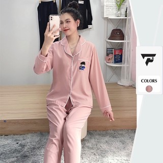 Bộ Pijama mặc ngủ mặc nhà P33 tay dài quần dài vải lụa in hình gấu FPLUS.PJM