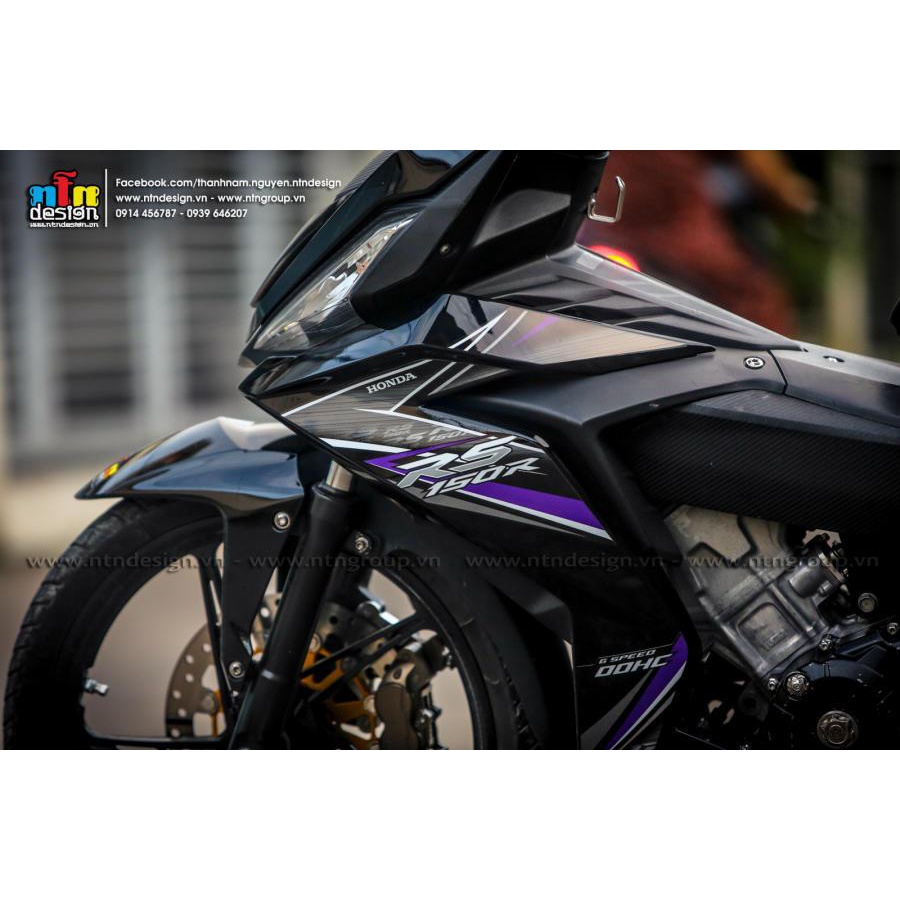 Tem rời Winner V1 mẫu RS 150 tím dán xe đen - mẫu mới 2023