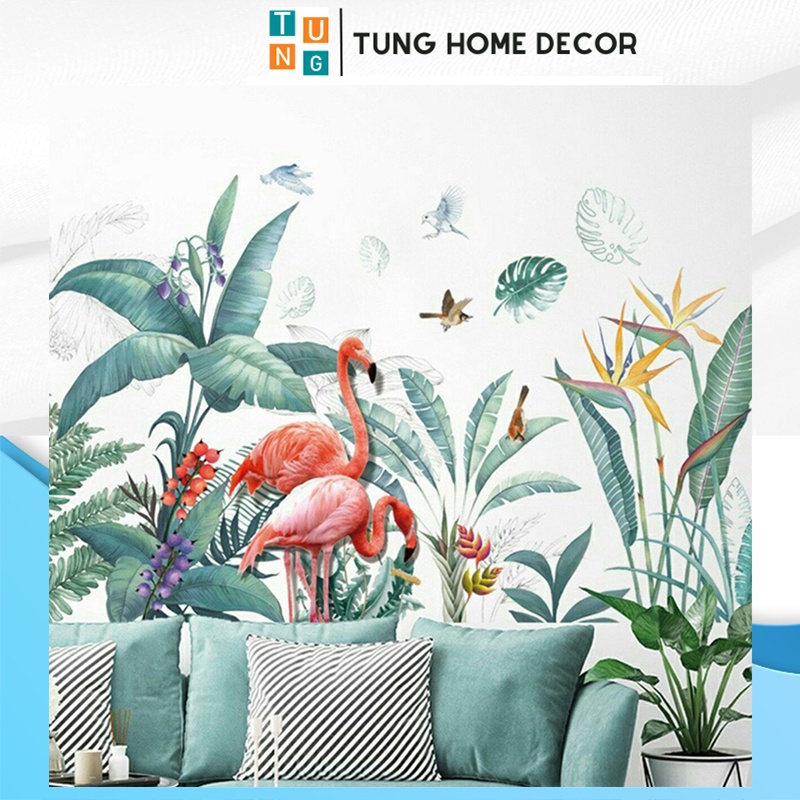 Decal dán tường hàn quốc trang trí phòng ngủ TUNG DECOR QR06 Con Hồng Hạc