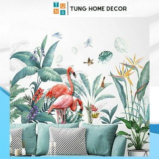 Decal dán tường hàn quốc trang trí phòng ngủ TUNG DECOR QR06 Con Hồng Hạc