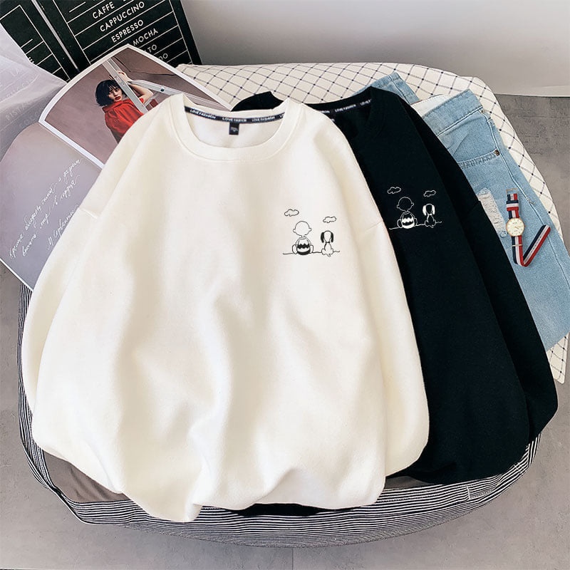 Áo Sweater Hàn Quốc Lót Bông form rộng Nam Nữ Unisex