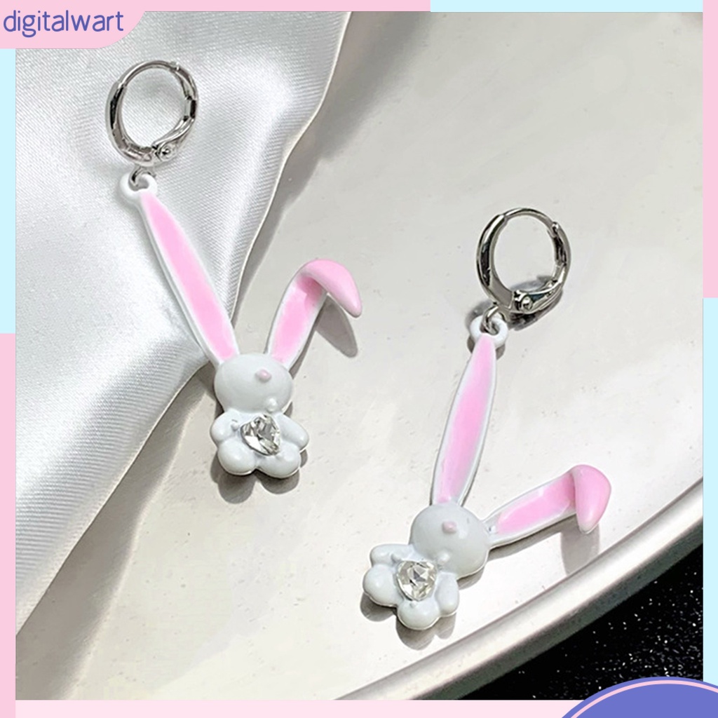 1 Đôi Bông Tai Hình Thỏ Hoạt Hình Đính Đá Ngọt Ngào Phong Cách Hàn Quốc