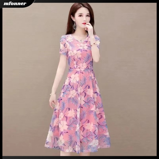 Đầm Tay Ngắn Cổ Chữ V Họa Tiết Hoa Cổ Điển Thời Trang Cho Nữ